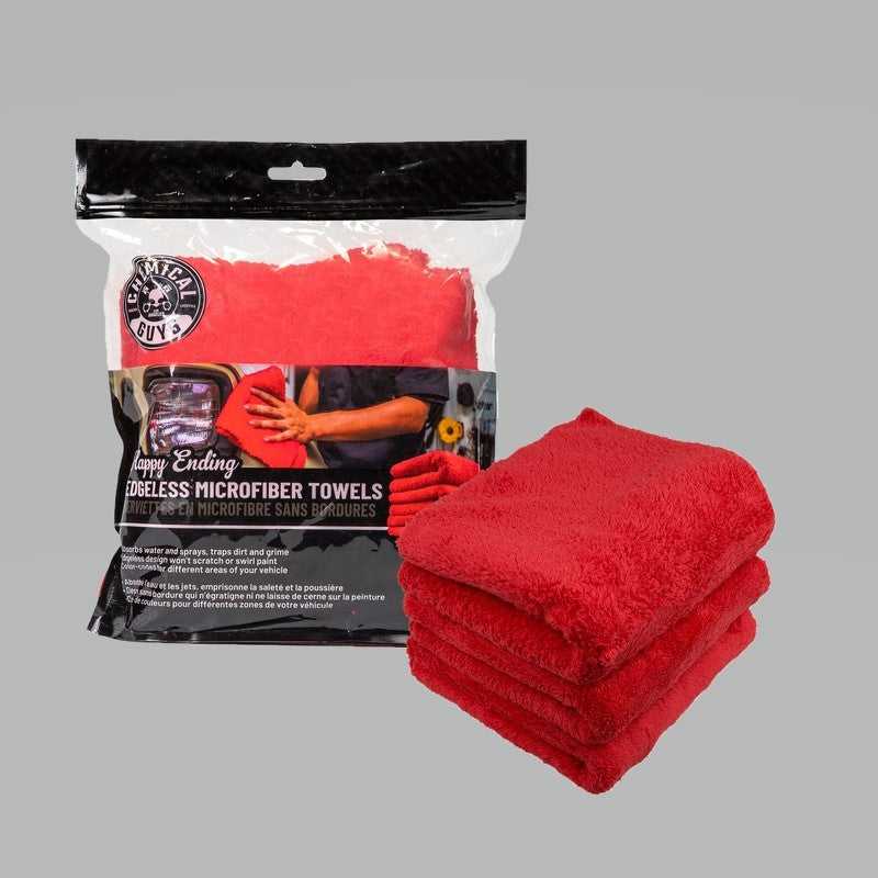 Chemical Guys, Chemical Guys MIC34103 - Happy Ending Ultra Edgeless Microfiber Towel16in x 16inRed3 Pack