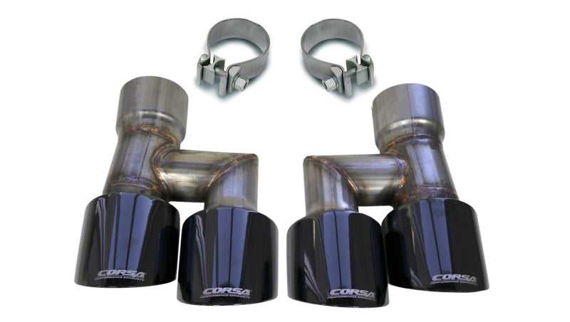 CORSA Performance, Corsa 18-19 Ford Mustang Eco 2.3L Twin 4in Black PVD Pro-Series Tip Kit (Clamps Included)