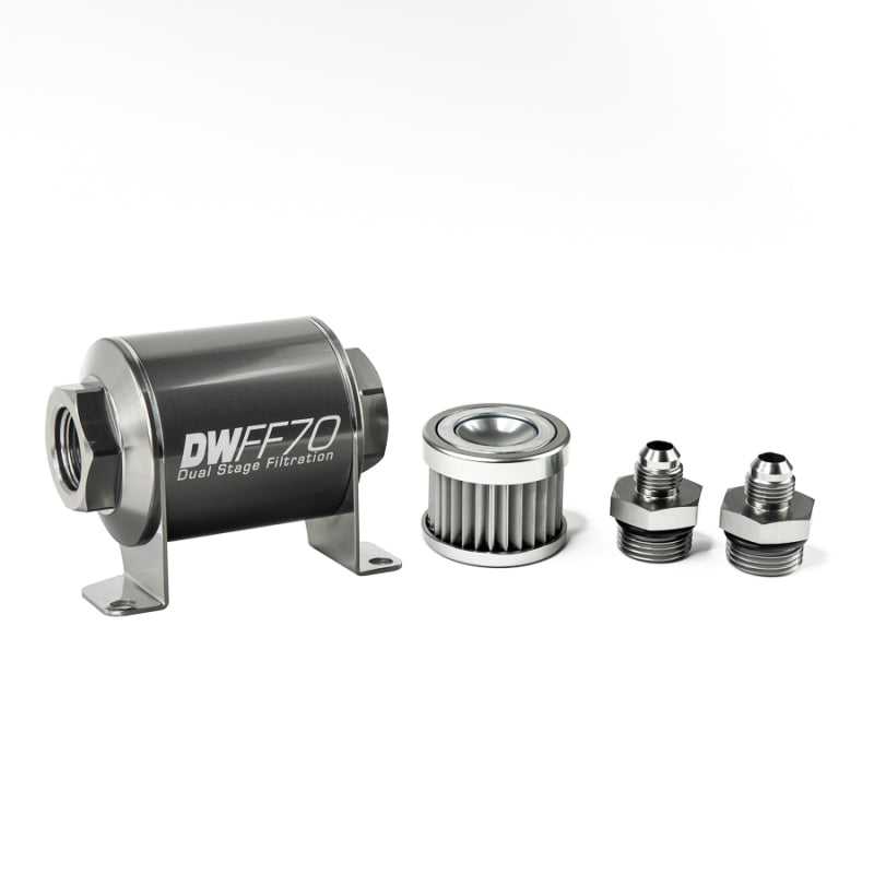 DeatschWerks, DeatschWerks 8-03-070-005K-6 - Stainless Steel 6AN 5 Micron Universal Inline Fuel Filter Housing Kit (70mm)