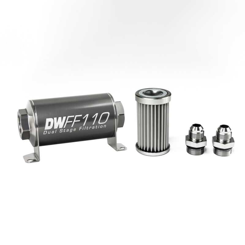 DeatschWerks, DeatschWerks 8-03-110-005K-8 - Stainless Steel 8AN 5 Micron Universal Inline Fuel Filter Housing Kit (110mm)