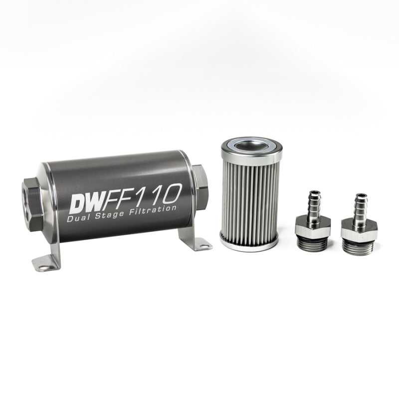 DeatschWerks, DeatschWerks 8-03-110-010K-516 - Stainless Steel 5/16in 10 Micron Universal Inline Fuel Filter Housing Kit (110mm)