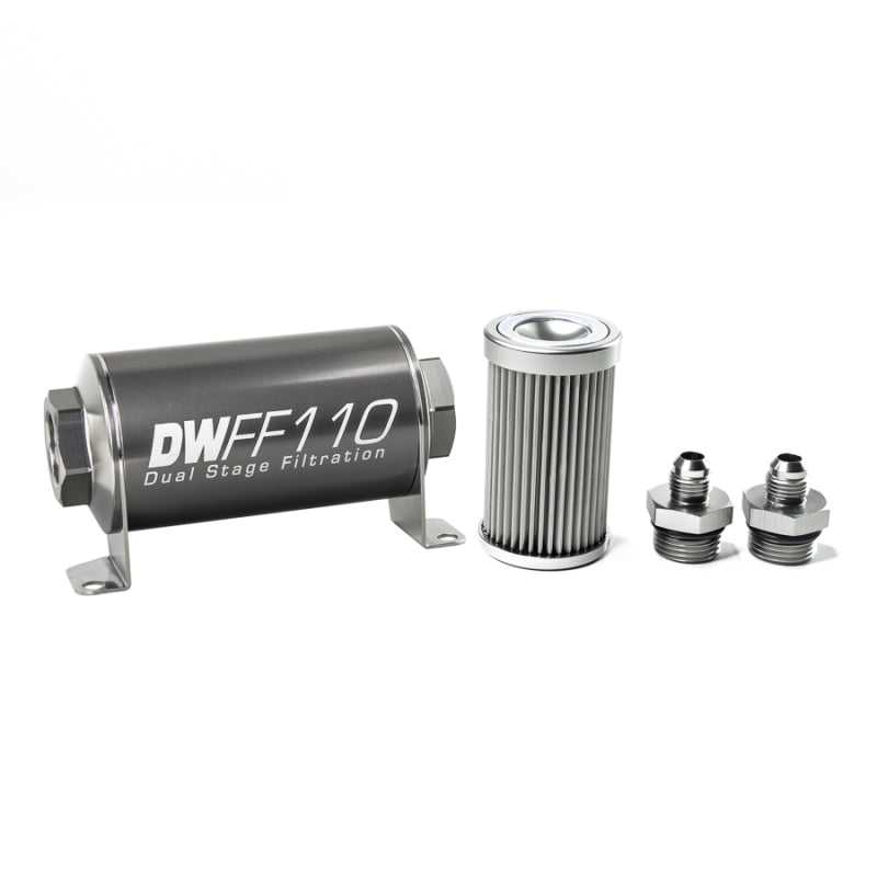 DeatschWerks, DeatschWerks 8-03-110-010K-6 - Stainless Steel 6AN 10 Micron Universal Inline Fuel Filter Housing Kit (110mm)