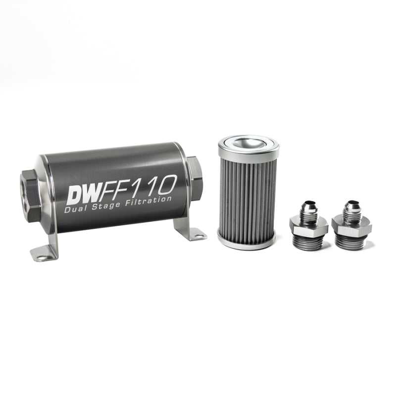 DeatschWerks, DeatschWerks 8-03-110-040K-6 - Stainless Steel 6AN 40 Micron Universal Inline Fuel Filter Housing Kit (110mm)