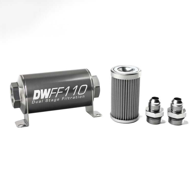 DeatschWerks, DeatschWerks 8-03-110-100K-8 - Stainless Steel 8AN 100 Micron Universal Inline Fuel Filter Housing Kit (110mm)