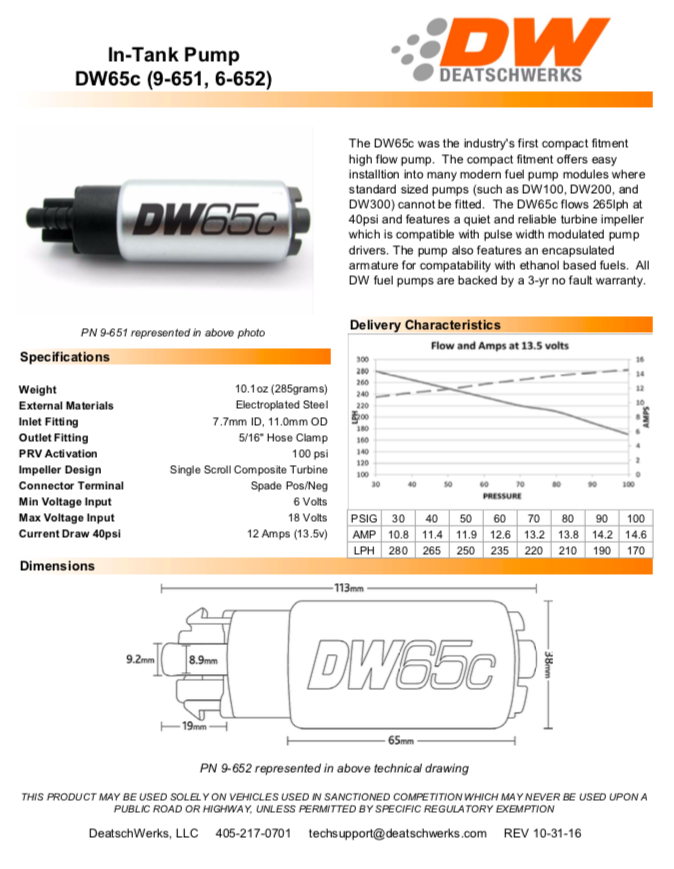 Deatschwerks DW65c Tech Sheet